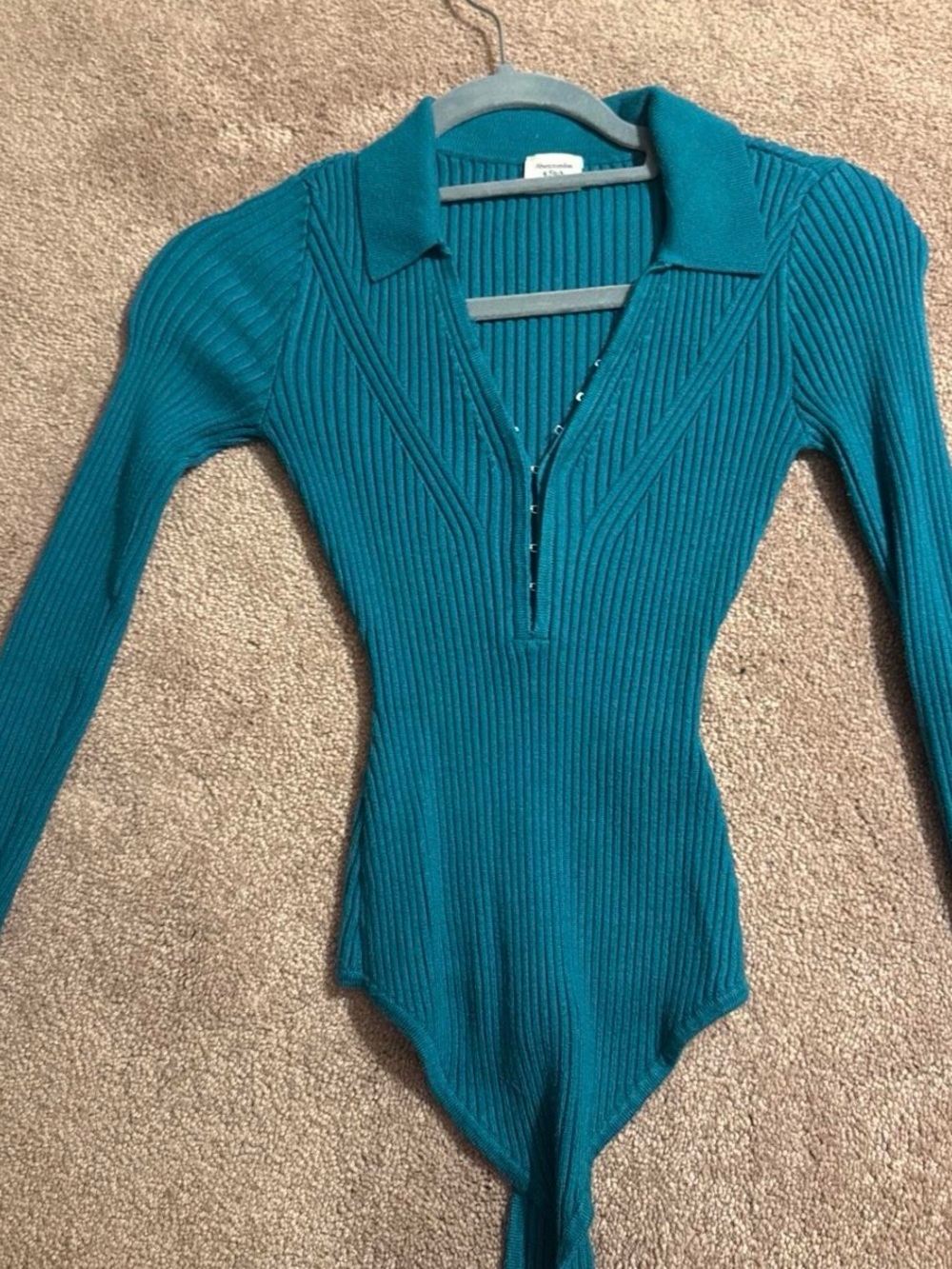 Abercrombie & Fitch Teal Ribbed Long-Sleeve Polo Bodysuit